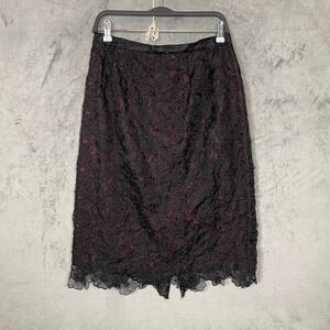 Whimsigoth Black Floral Lace Midi Skirt Plus Size 14 Scallop Hem Lined Statement